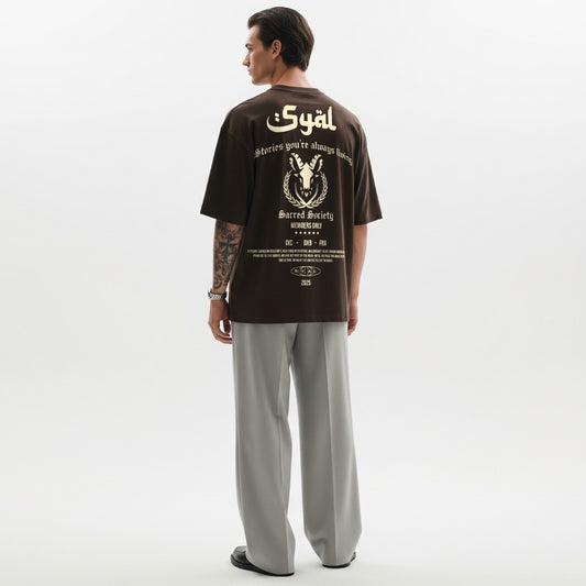 SACRED SOCIETY BROWN OVERSIZED T-SHIRT