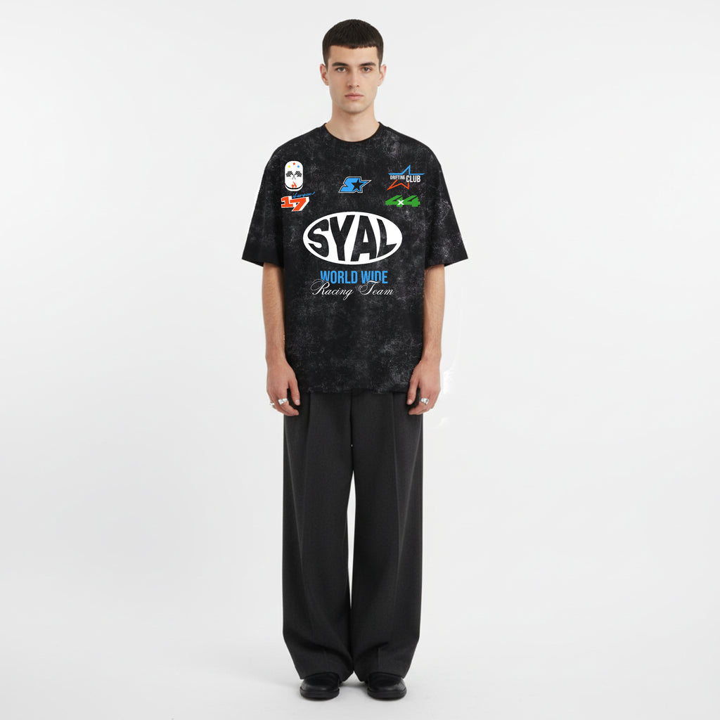 SYAL RACING ACID WASH OVERSIZED T-SHIRT
