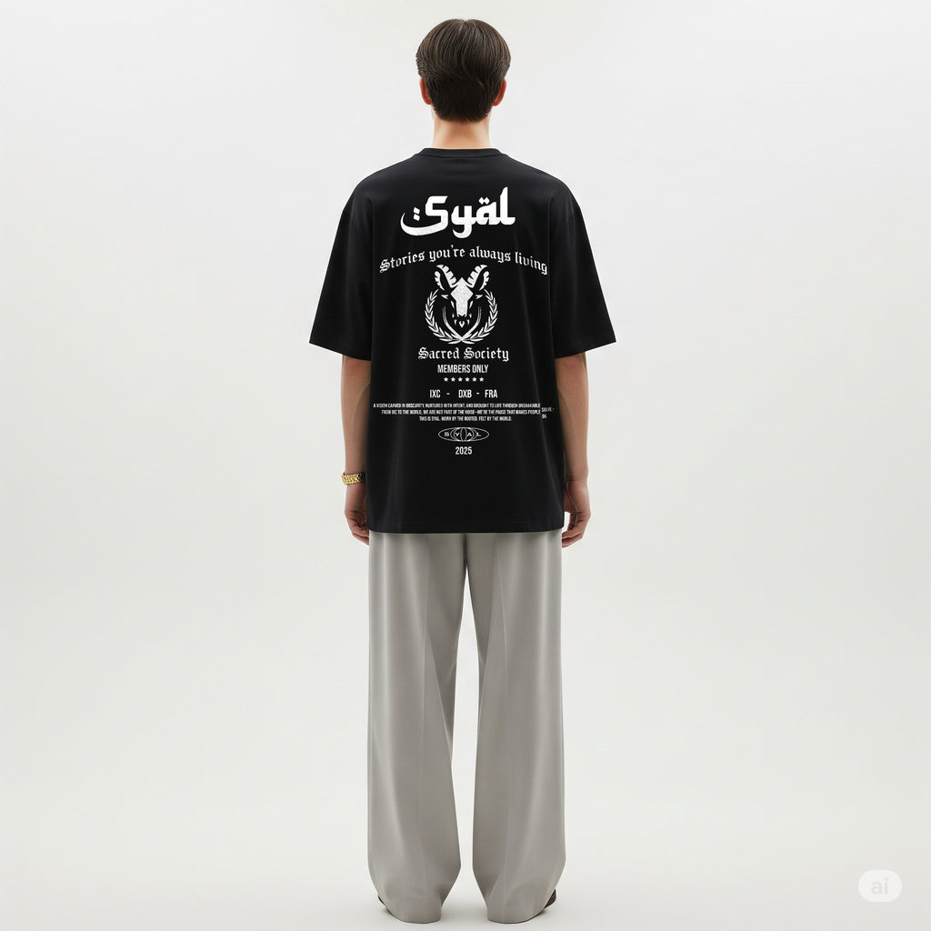 SACRED SOCIETY BLACK OVERSIZED T-SHIRT