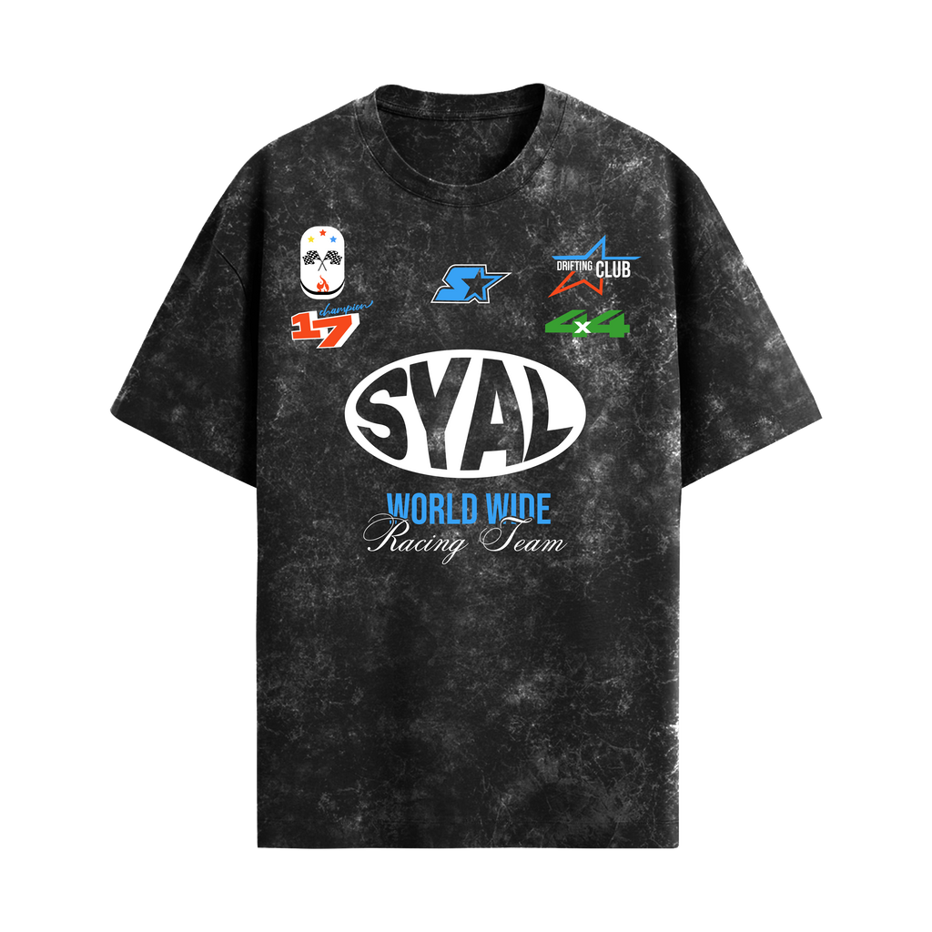 SYAL RACING ACID WASH OVERSIZED T-SHIRT